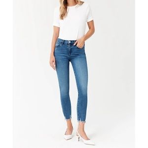 3x1 Eliza Mid Rise Slim Straight Raw Hem Ankle Jeans Alcott Denim Distressed 25